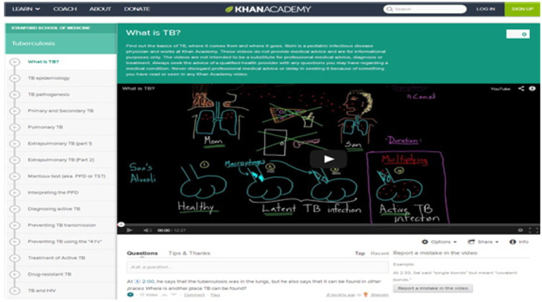 A lecture page of the Stanford School of Medicine in Khan Academy.