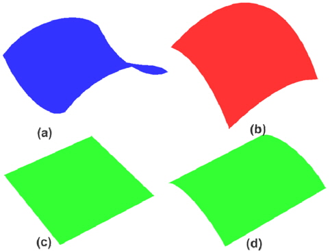 Typical surface curvature regions((a):saddle, (b):convex, (c):flat, (d):cylindrical)