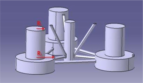 Design variables (upper column radius R1 & base column radius R2)