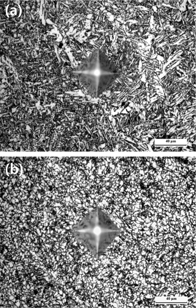 Microstructure of (a) as-deposited and (b) reheated region