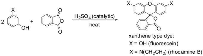 Xanthene type dyes synthesized in one-pot procedure via two sequential Friedel-Craft reactions.