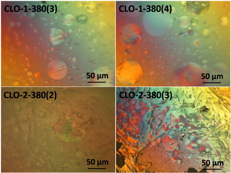 Polarized light optical microscopic images of synthesized petroleum pitches. CLO: clarified oil.
