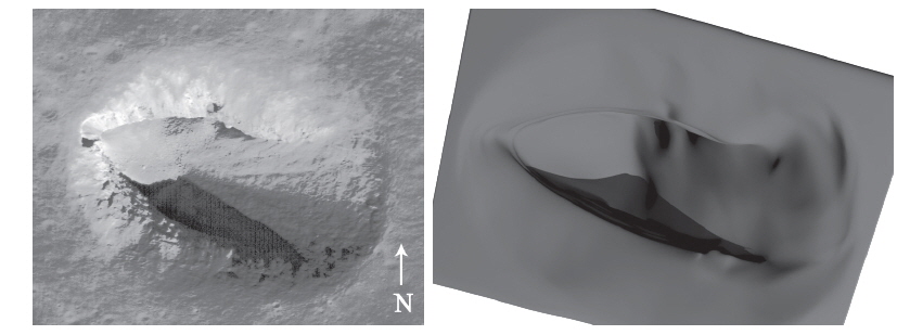 Comparison of LROC/NAC image and 3D model image. 3D model is appropriate match to 2D optical image.