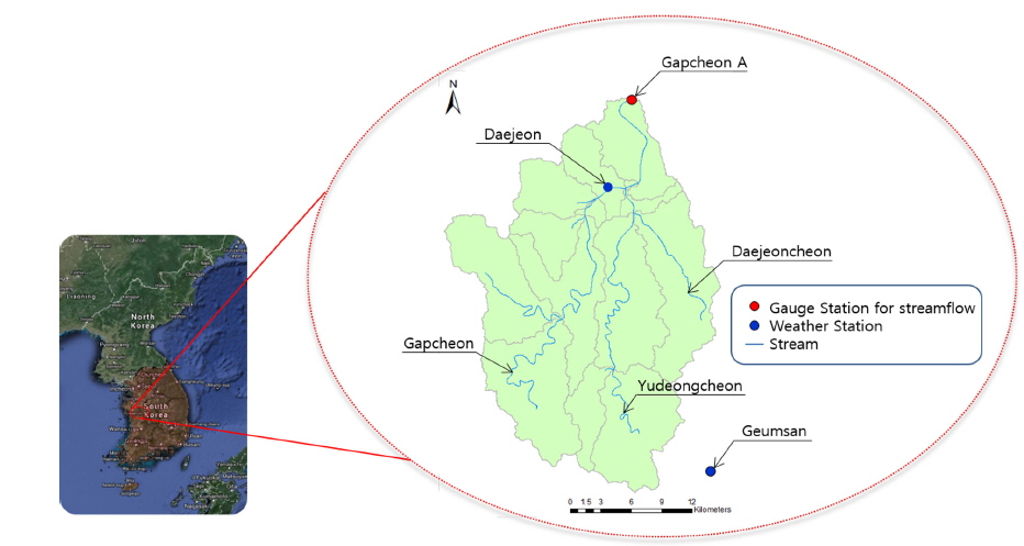 Location of study area, Gapcheon watershed in South-Korea.