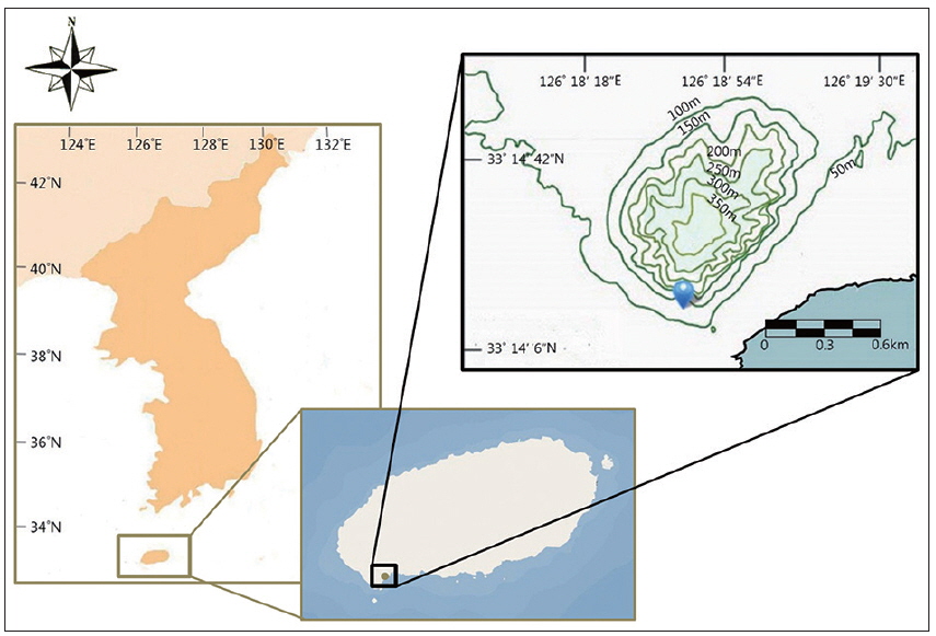 Location map of the Cave Temple on Mt. Sanbangsan, Jeju, Korea.