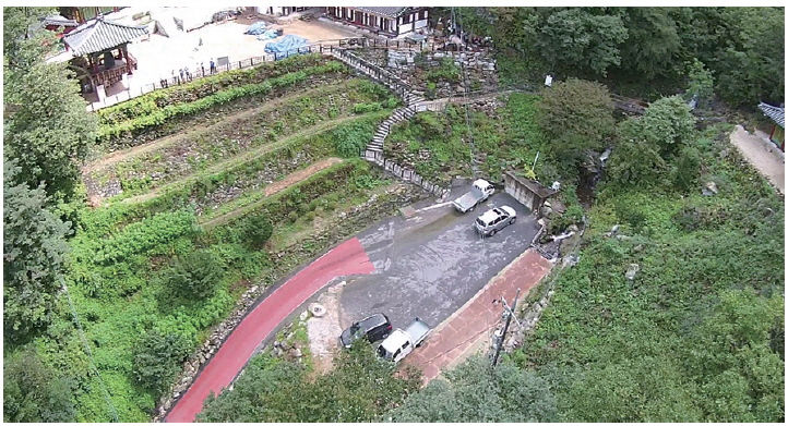Example of the drone using its high definition camera to monitor land from above.