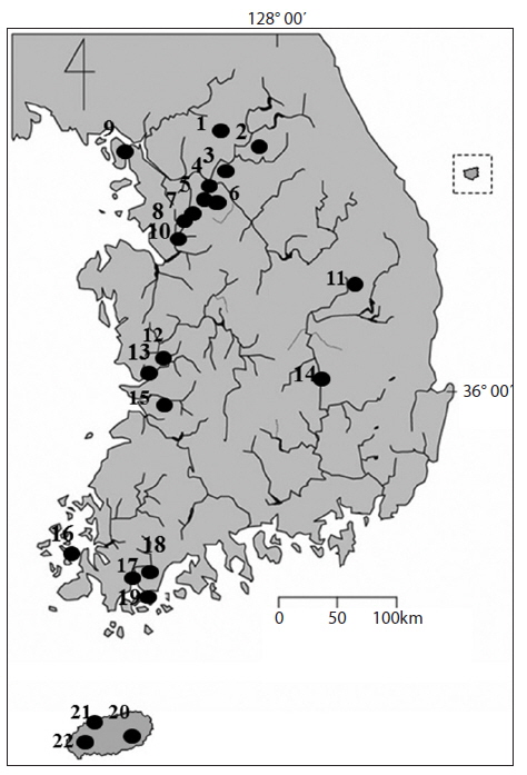 Showing the sampling sites of the genus Scenedesmus in South Korea.