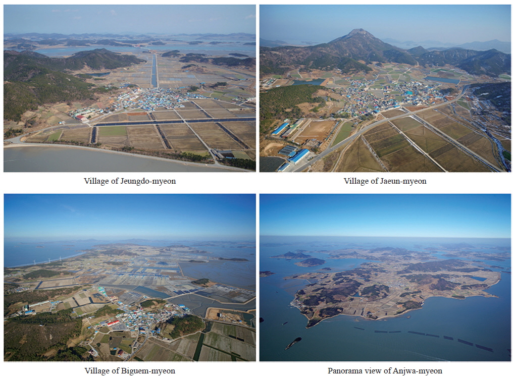 Aerial photos of rural landscape of islands in Shinan-gun.