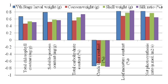 Correlation between tasar silkworm rearing performance and food plant characteristics.