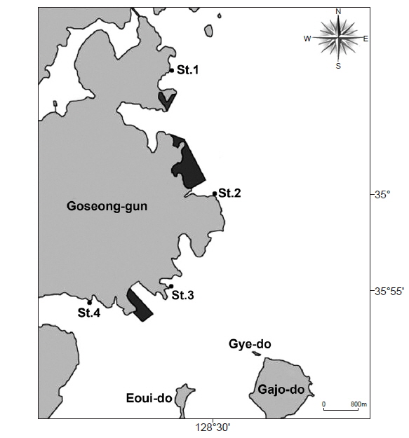 A map showing the sampling sites in Goseong, southern coast of Korea.