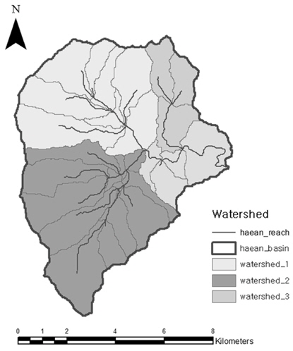 Three watershed groups at Haeanmyeon watershed.