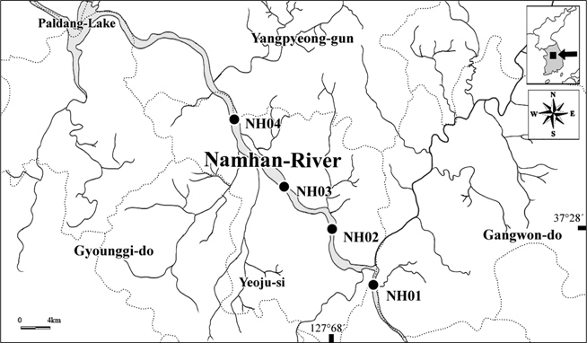 The sampling sites in Namhan-river from Jun. 2012 to May 2013.