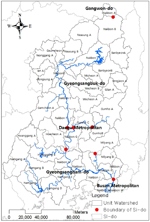 Representative Point and Management Basin in Nakdong River Basin.