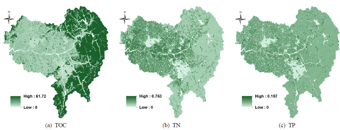 Spatial distribution of annual litter/residue incorporation rates across the Mankyung River Watershed for 2010 (kg/ha/yr).