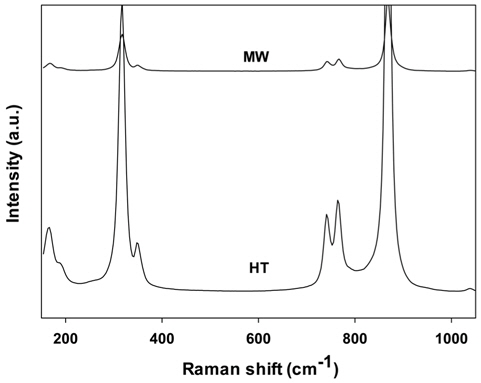 Raman spectra of PbMoO4 catalysts prepared by different method.
