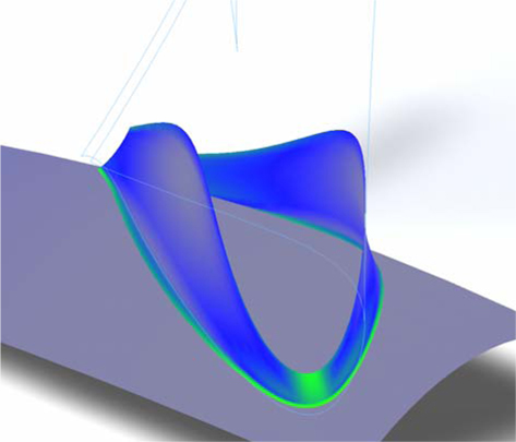 Curvature distribution on the designed fillet surface