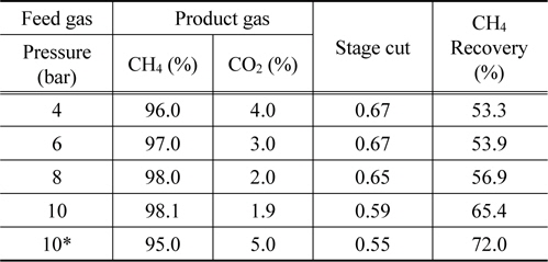 Experimental results of biogas separation in the Psf hollow fiber membrane of module area 0.95 m2