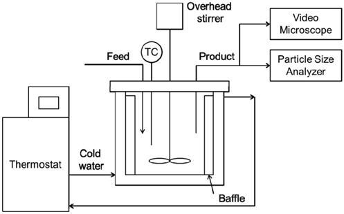 Schematic representation of continuous cooling crystallizer.