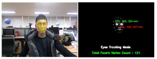 Finding the 3D position of both eyes by using the face tracking information.