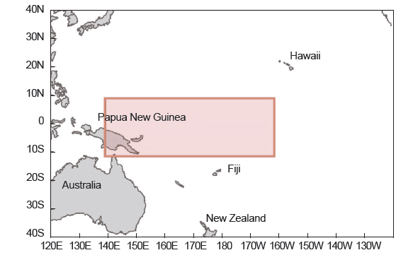 Map showing the sampling area of Katsuwonus pelamis caught by Korean tuna purse seine fishery in the Western and Central Pacific Ocean, January 2005-September 2006.