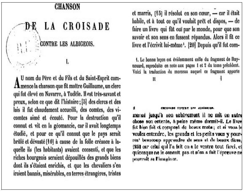 <la Chanson de la croisade albigeoise 첫 시편 프랑스어 번역본23)>
