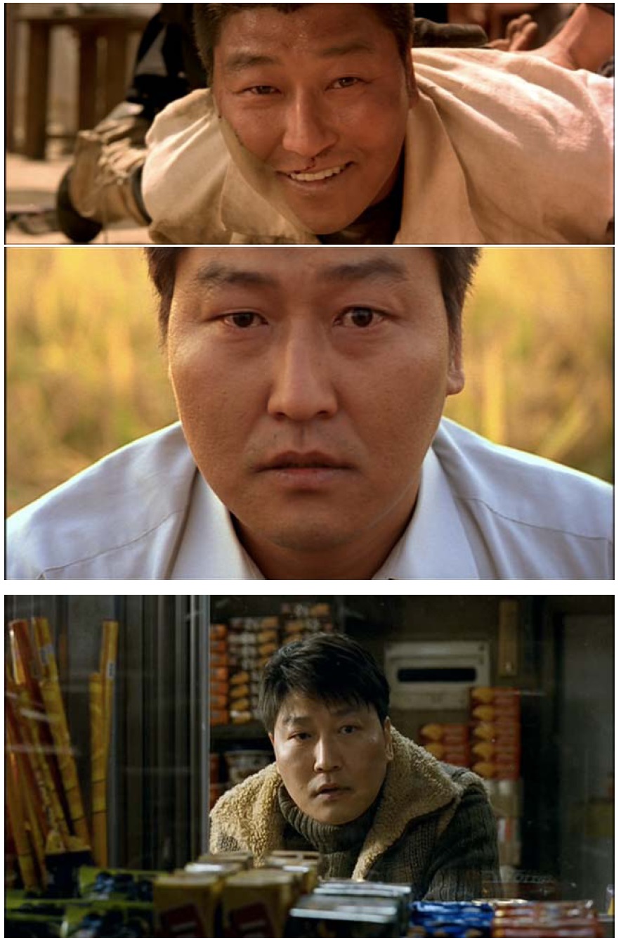 Film stills from the end of the following DVDs. Top: Y.M.C.A. Baseball Team (2002, Myung Films); middle: Memories of Murder (2003, Sidus Corporation); bottom: The Host (2006, Chungeorahm Film).