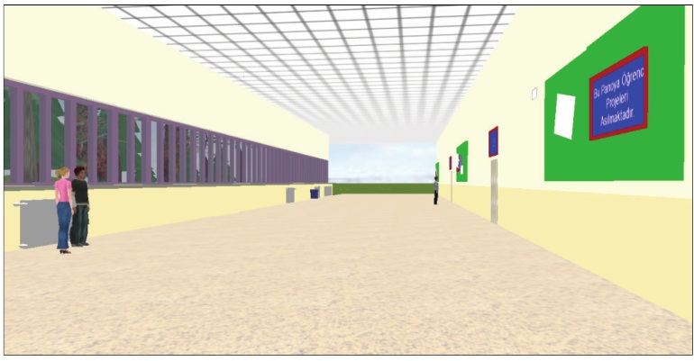 Depiction of a hallway in dynamic environment, BOTE.