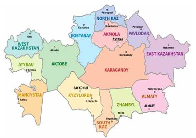 Kazakhstan's 14 provinces