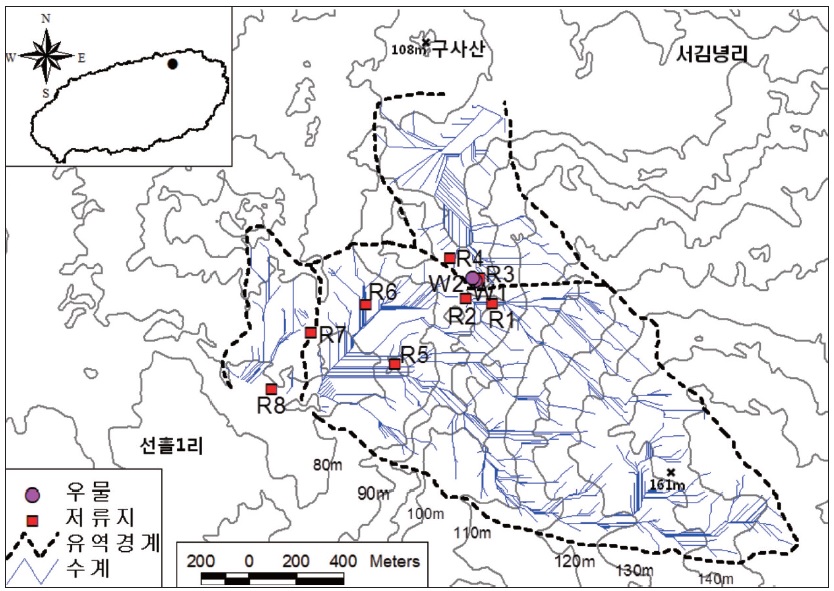 Irrigation facilities and catchment areas in the study area