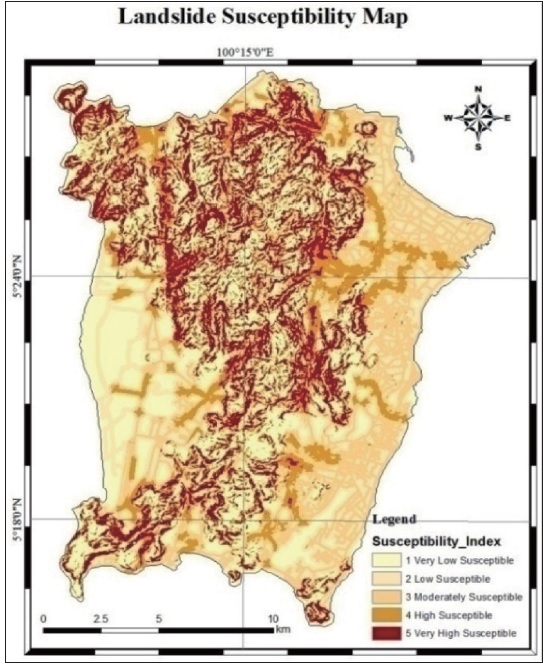 Landslide Susceptibility Map resulted from AHP using four factors