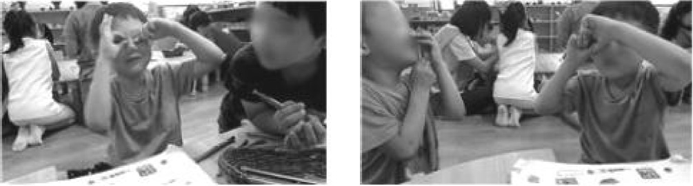‘세모눈’ 과 ‘십자모양 입’ 을 가진 아이언맨에 대한 이미지를 공유하는 유아들