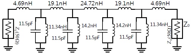Conventional bandpass filter configuration for the TV white space (TVWS) band.