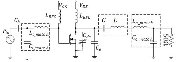 Completed class-E power amplifier circuit.