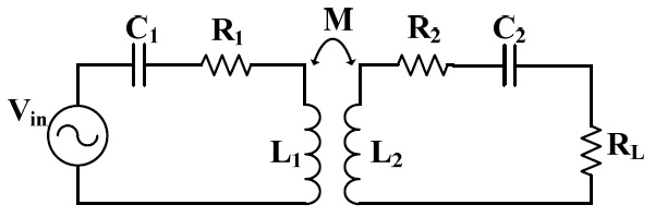 Equivalent 2-resonator circuit for magnetic resonance wireless power transmission.