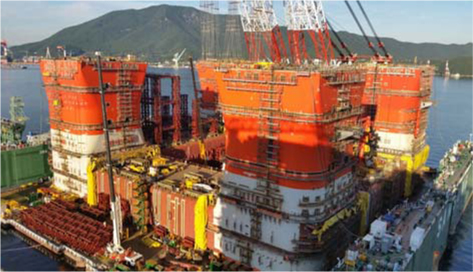 Ichthys CPF on floating dock under construc-tion in Geoje Samsung Shipyard