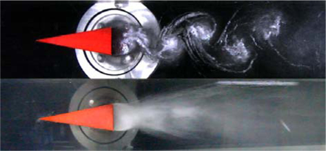 Typical cavitation images recorded by a high speed camera (Top) and a general DSLR camera (Bottom)