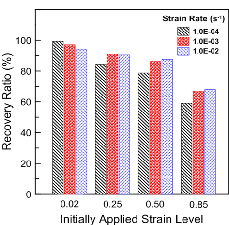 Recovery ratio after compression according to the initially applied strain level