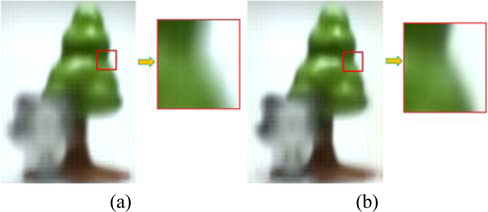 Visual quality comparison of the reconstructed tree images by using (a) CEIA, and (b) REIA.