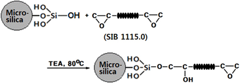 Reaction between silane treated microsilica and SIB 1115.0 (silicone-modified epoxy).