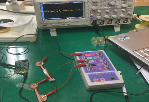 ECG recording of ECG simulator through the MEMS fabricated electrodes.