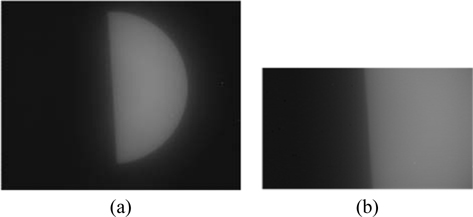 The image acquired from the infrared imaging system: (a) the image of slant edge; (b) a ROI for estimating the MTF.