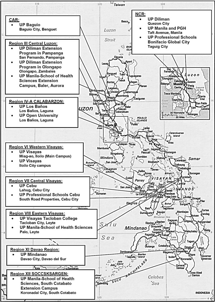 University of the Philippines system: location map