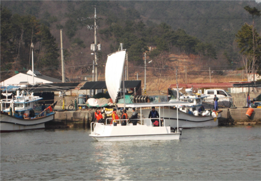 Image to show the manufactured prototype of ecoenvironmental leisure ship under the performance evaluation