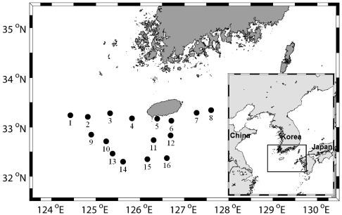 Location of the hydroacoustic and bottom trawl survey area in the Northern East China Sea.