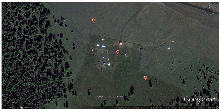Aerial view of study sites: A, site near the forest area; B, ungrazed area; C, Crazed area.