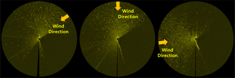 Examples of PPI image including azimuthal dependency of radar backscatter by wind direction