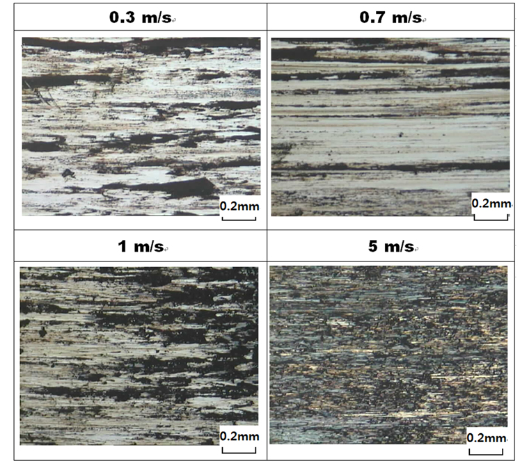 Optical micrographs on worn surface of pins tempered at 180°C after vacuum carburizing process.